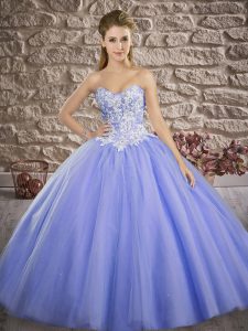 Lace Up Sweet 16 Dresses Lavender for Military Ball and Sweet 16 and Quinceanera with Appliques Brush Train