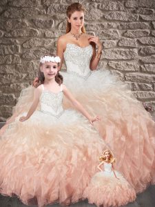 Sleeveless Organza Sweep Train Lace Up Sweet 16 Quinceanera Dress in Multi-color with Beading and Ruffles