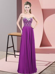 New Arrival Sleeveless Chiffon Floor Length Zipper Prom Gown in Purple with Beading