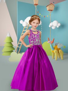 Fashion Satin Scoop Sleeveless Zipper Beading Little Girl Pageant Dress in Purple