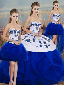 Popular Royal Blue Sleeveless Tulle Lace Up Sweet 16 Dresses for Military Ball and Sweet 16 and Quinceanera