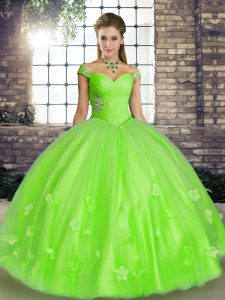 Floor Length Lace Up Quinceanera Dress for Military Ball and Sweet 16 and Quinceanera with Beading and Appliques