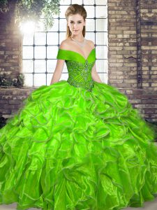 Modest Ball Gowns Beading and Ruffles 15 Quinceanera Dress Lace Up Organza Sleeveless Floor Length