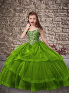 Organza Sleeveless Little Girls Pageant Dress Wholesale Sweep Train and Beading and Ruffled Layers