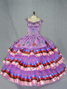 Embroidery and Ruffled Layers Vestidos de Quinceanera Purple Lace Up Sleeveless Floor Length