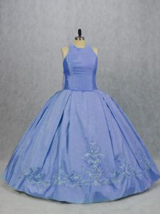 Fabulous Blue Zipper Sweet 16 Quinceanera Dress Embroidery Sleeveless Floor Length