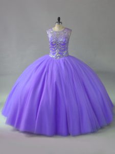 Lavender Sleeveless Tulle Lace Up Sweet 16 Quinceanera Dress for Sweet 16 and Quinceanera