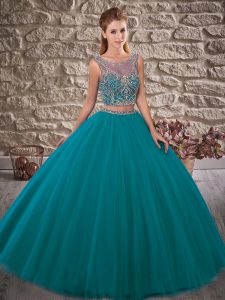 Colorful Sleeveless Brush Train Beading Lace Up Quinceanera Dresses