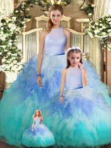 Exceptional Multi-color Sweet 16 Dresses Military Ball and Sweet 16 and Quinceanera with Ruffles High-neck Sleeveless Ba