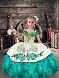 Organza Sleeveless Floor Length Little Girl Pageant Dress and Beading and Embroidery and Ruffles