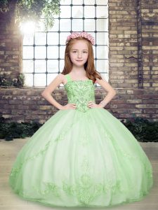 Sweet Ball Gowns Little Girls Pageant Gowns Yellow Green Straps Tulle Sleeveless Floor Length Lace Up