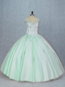 Sexy Tulle Sleeveless Floor Length Sweet 16 Dresses and Beading and Appliques