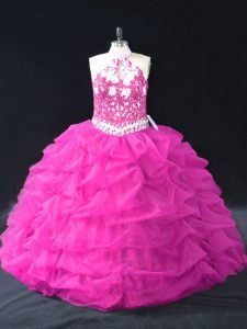 Fuchsia Sleeveless Floor Length Beading and Lace and Pick Ups Backless Quinceanera Gowns