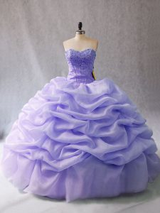 Lavender Sleeveless Beading and Pick Ups Lace Up Quince Ball Gowns