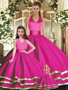 Fuchsia 15 Quinceanera Dress Sweet 16 and Quinceanera with Ruffled Layers Halter Top Sleeveless Lace Up
