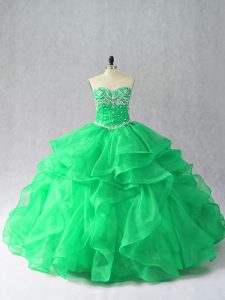 Green Sleeveless Organza Lace Up 15 Quinceanera Dress for Sweet 16 and Quinceanera
