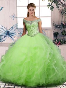 High End Ball Gowns 15 Quinceanera Dress Off The Shoulder Tulle Sleeveless Floor Length Lace Up