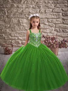 Green Pageant Gowns For Girls Wedding Party with Beading Straps Sleeveless Lace Up