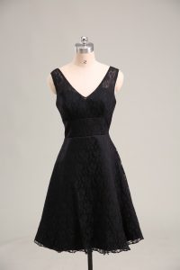 Fabulous Black Zipper V-neck Lace Prom Gown Lace Sleeveless