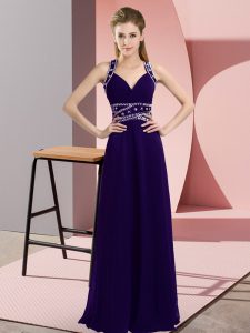 Purple Junior Homecoming Dress Prom and Party with Beading Straps Sleeveless Backless