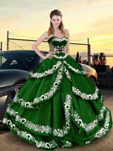 Chic Appliques and Ruffled Layers 15th Birthday Dress Dark Green Lace Up Sleeveless Floor Length