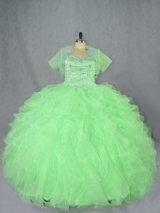 Designer Ball Gowns Organza Sweetheart Sleeveless Beading and Ruffles Floor Length Lace Up Quinceanera Gowns
