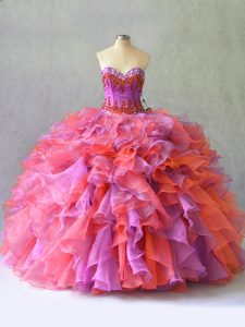 Fashion Multi-color Sleeveless Beading and Ruffles Floor Length Sweet 16 Dresses