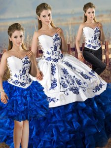 Eye-catching Sweetheart Sleeveless Satin and Organza Quinceanera Dress Embroidery and Ruffles Lace Up