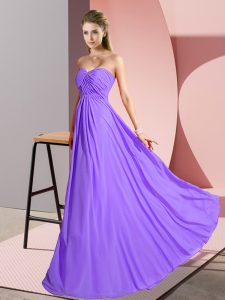 Adorable Lavender Sleeveless Floor Length Ruching Lace Up