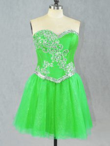 Mini Length Green Dress for Prom Tulle Sleeveless Beading