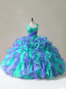 On Sale Multi-color Organza Zipper Straps Sleeveless Floor Length Quinceanera Dress Beading and Ruffles