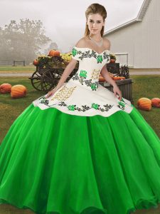 Green Sleeveless Floor Length Embroidery Lace Up 15th Birthday Dress