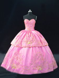 Floor Length Rose Pink 15th Birthday Dress Sweetheart Sleeveless Lace Up