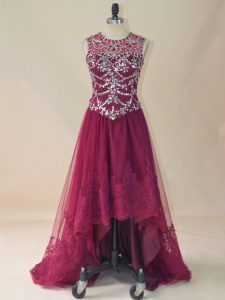 Attractive Tulle Sleeveless High Low Prom Party Dress and Beading and Lace