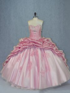 Cute Pink Sweet 16 Quinceanera Dress Sweet 16 and Quinceanera with Beading and Appliques and Pick Ups Sweetheart Sleevel