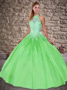 Sleeveless Brush Train Lace Up Embroidery Quinceanera Gowns