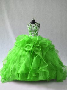Top Selling Ball Gowns Organza Scoop Sleeveless Beading and Ruffles Floor Length Lace Up 15 Quinceanera Dress