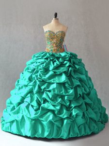 Sumptuous Ball Gowns Sleeveless Turquoise Quince Ball Gowns Brush Train Lace Up