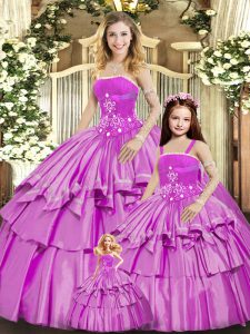 Delicate Ball Gowns Quinceanera Gown Lilac Strapless Taffeta Sleeveless Floor Length Lace Up