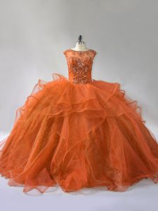 Enchanting Rust Red Sweet 16 Quinceanera Dress Sweet 16 and Quinceanera with Ruffles Scoop Sleeveless Brush Train Lace U