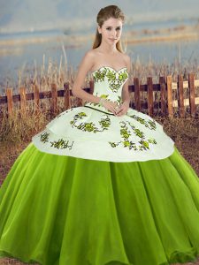 High Class Olive Green Sleeveless Embroidery and Bowknot Floor Length Quinceanera Gowns