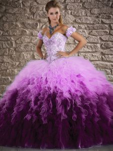 Graceful Brush Train Ball Gowns 15th Birthday Dress Multi-color Sweetheart Tulle Sleeveless Lace Up