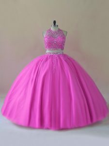Lilac Backless 15th Birthday Dress Beading Sleeveless Floor Length