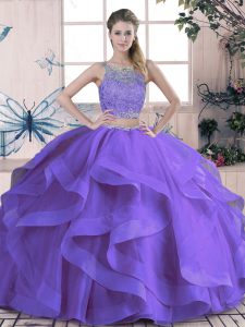 Floor Length Purple 15 Quinceanera Dress Scoop Sleeveless Lace Up
