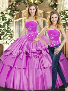 Simple Lilac Strapless Lace Up Beading Ball Gown Prom Dress Sleeveless