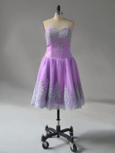 Trendy Lavender Sleeveless Mini Length Appliques and Embroidery Lace Up Prom Evening Gown