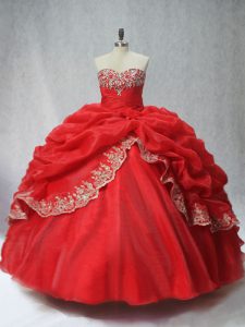 Most Popular Red Sleeveless Organza Lace Up Sweet 16 Quinceanera Dress for Sweet 16 and Quinceanera