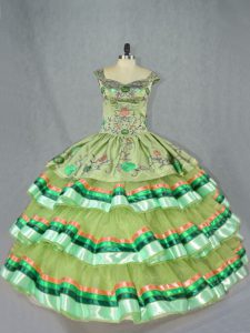 Gorgeous Olive Green Lace Up Straps Embroidery and Ruffled Layers 15 Quinceanera Dress Organza Sleeveless