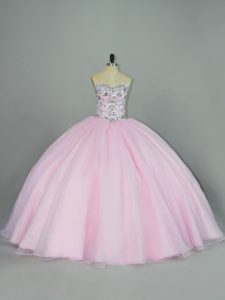 Baby Pink 15 Quinceanera Dress Tulle Sleeveless Beading