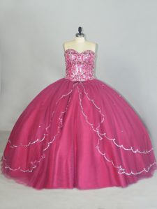 Excellent Sweetheart Sleeveless Brush Train Lace Up Quinceanera Dresses Red Tulle